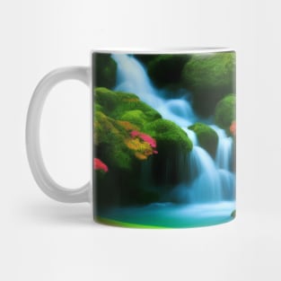 Ai Generated Art Scenery - Colourfull Mystical Forest With River Flowing Down A Lush Green Hill Mug